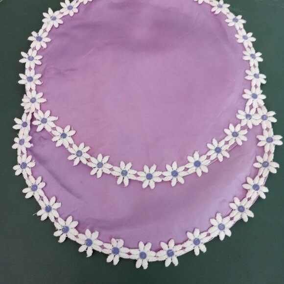 Pair (2) Small Round Purple with Daisy Border Placemat with Satin and Cotton - Picture 8 of 9